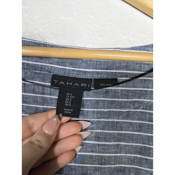 Tahari Top Womens S 100% Linen Striped Pullover Blouse 3/4 Sleeve Beach N61 - Picture 3 of 4